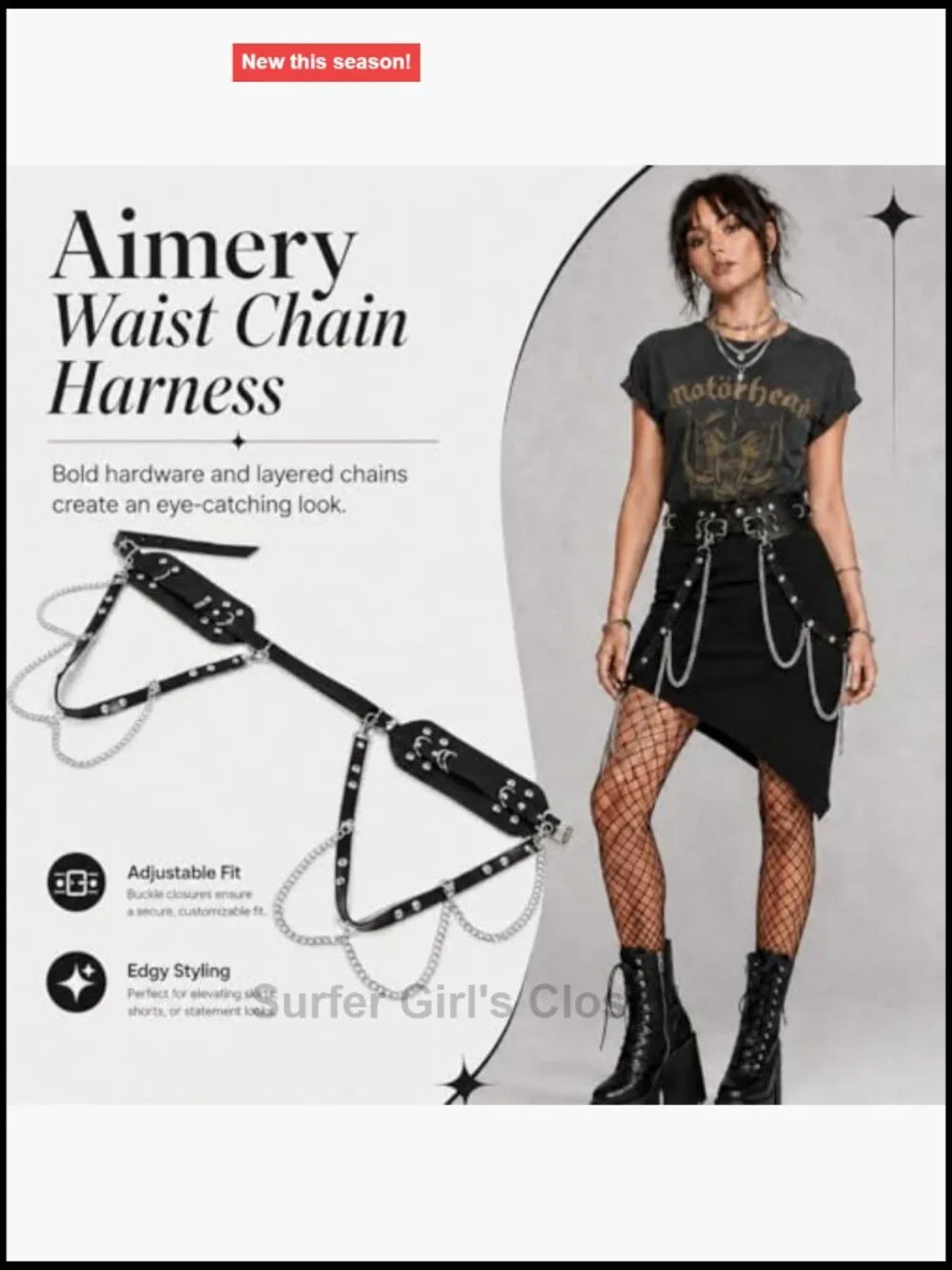 Gothic Faux Leather Chain Chest Harness Waist Belt 2-in-1 Punk Body Harness for